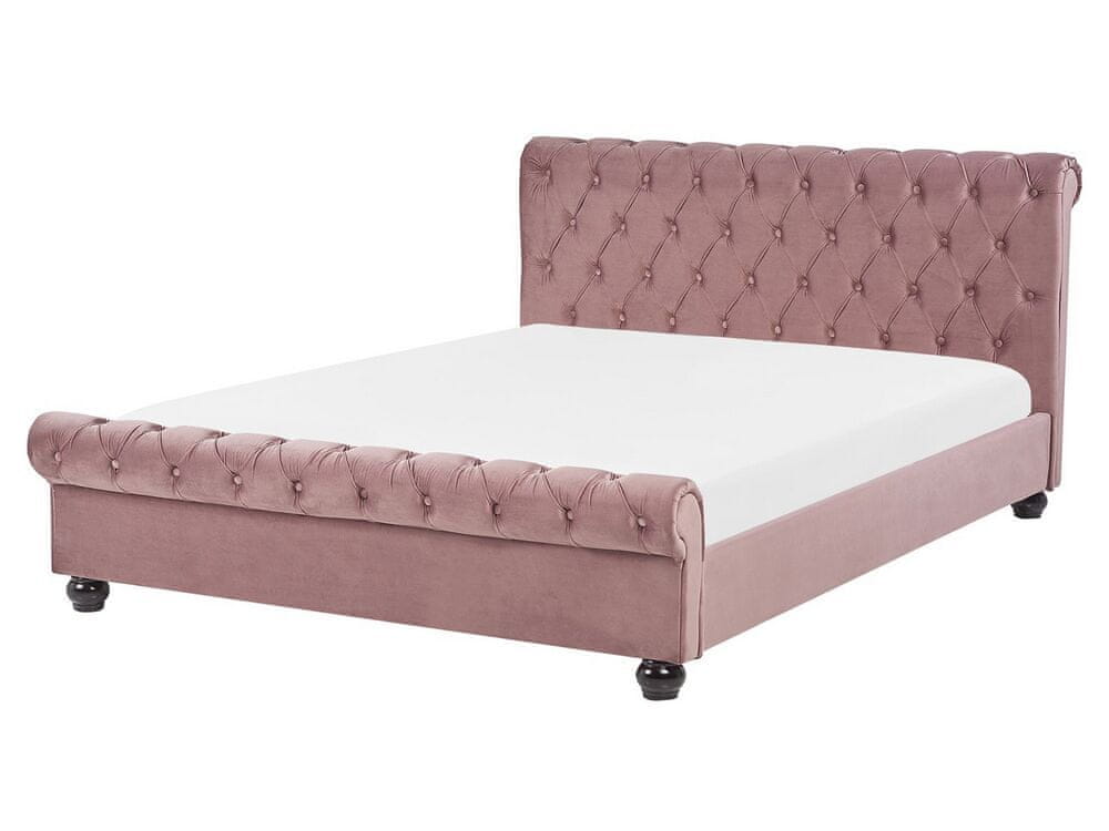 Beliani Zamatová vodná posteľ 140 x 200 cm ružová AVALLON